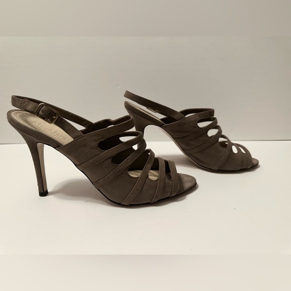 MaxMara Suede Open Toe Cut Out Slingback Dark Beige Heels - Picture 3 of 10